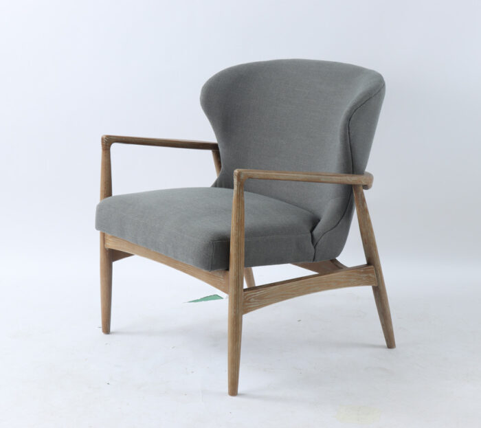 side front view of Bronte Grey armchair - Bent Oakwood frame