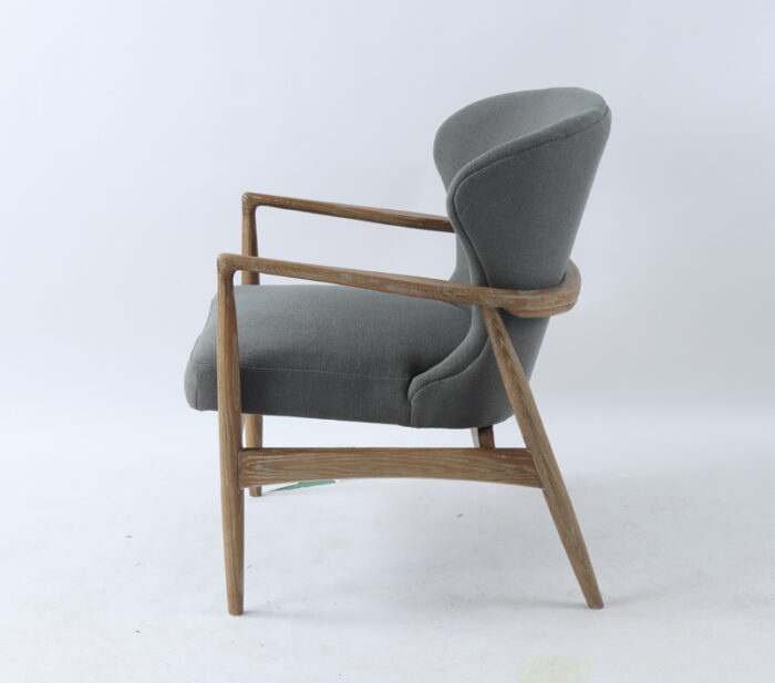 Side view of Bronte Grey armchair - Bent Oakwood frame