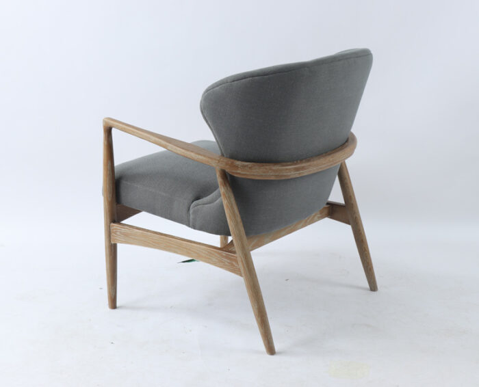 side rear view of Bronte Grey armchair - Bent Oakwood frame