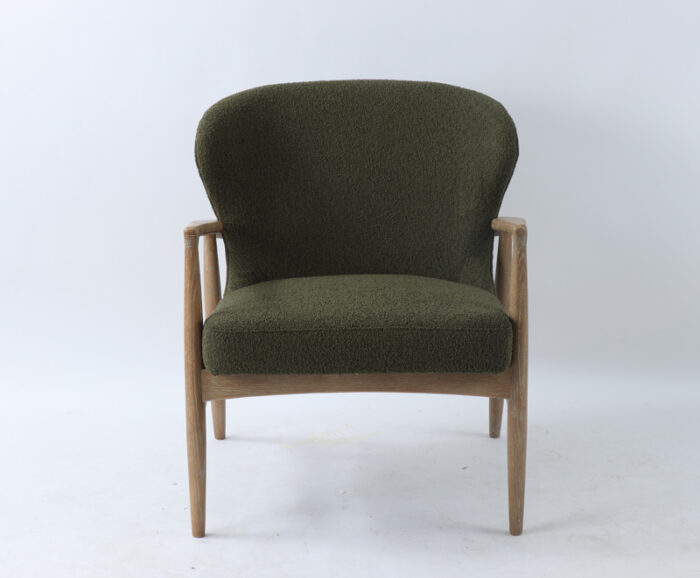 Front view of Bronte Green armchair - Bent Oakwood frame