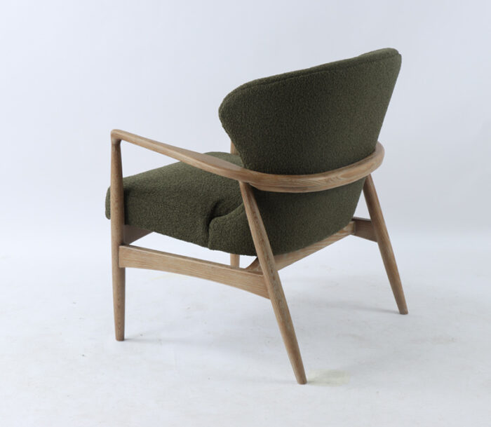 Side rear view of Bronte Green armchair - Bent Oakwood frame