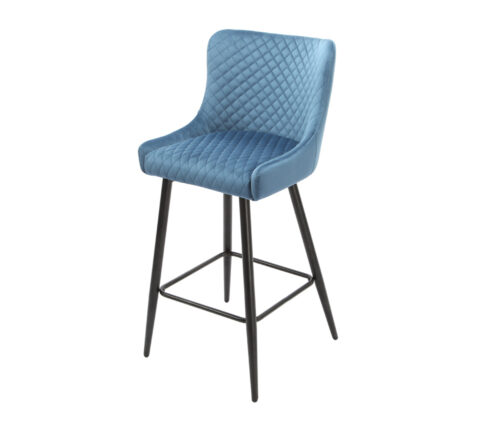 Talia Blue fabric Bar Stool With Diamond Stitching and black legs