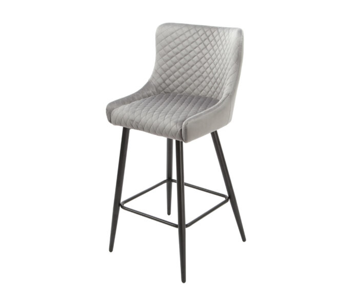 Talia Grey fabric Bar Stool With Diamond Stitching and black legs