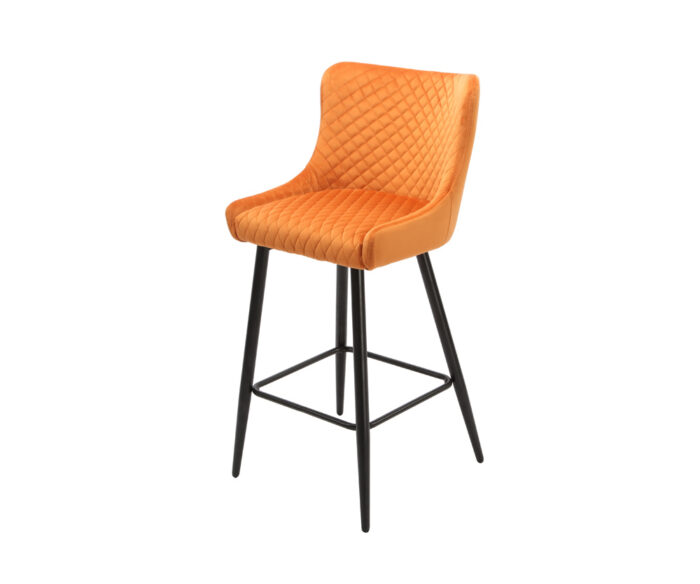 Talia Orange fabric Bar Stool With Diamond Stitching and black legs