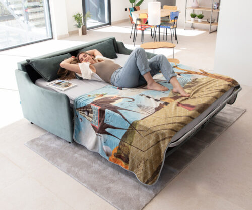 Apolo sofa with Model lying on Foam Mattress